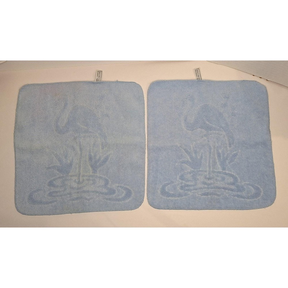 Vintage Cannon Sterling Choice Blue Flamingo Washcloth Set of 2 Cotton Blend USA